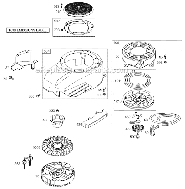 Page F Diagram and Parts List for 12A600SERIES 0100-0112 Briggs and Stratton Engine